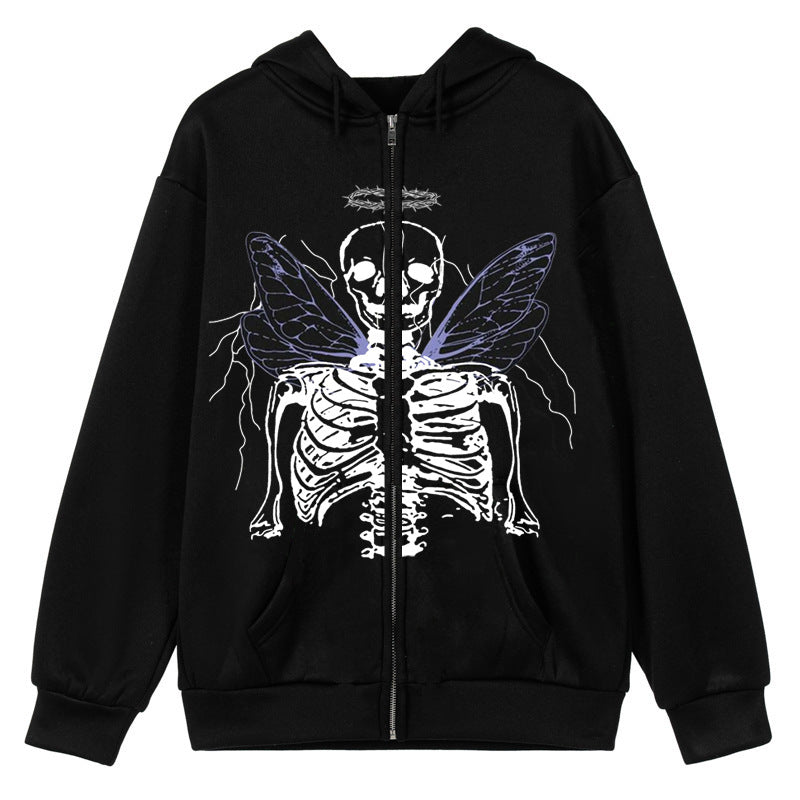 street hip hop angel butterfly print black zip hoodie street hip hop angel butterfly print black zip hoodie