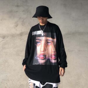 ins high street portrait print long sleeved t shirt men