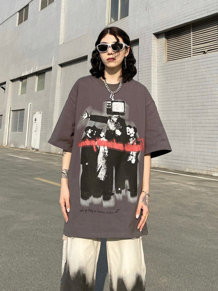 women's loose high street retro short sleeve shirt women's loose high street retro short sleeve shirt