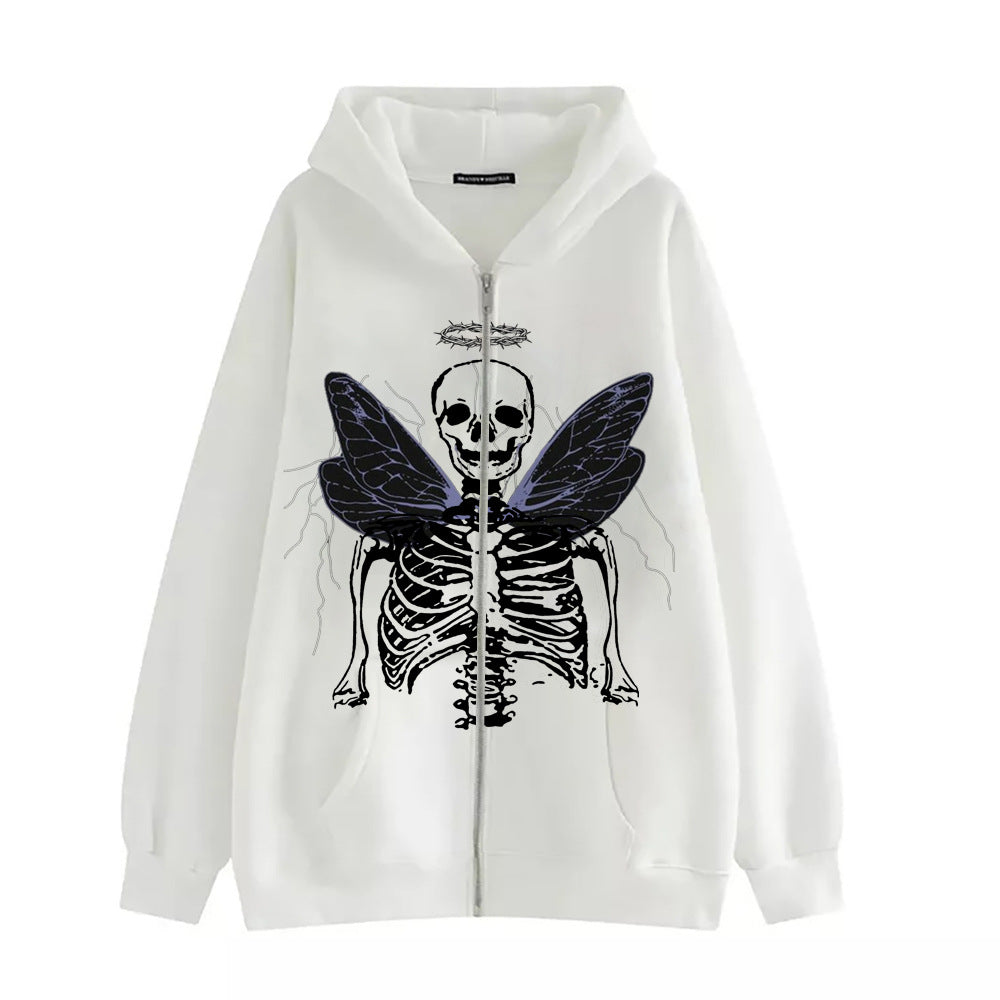 street hip hop angel butterfly print black zip hoodie street hip hop angel butterfly print black zip hoodie