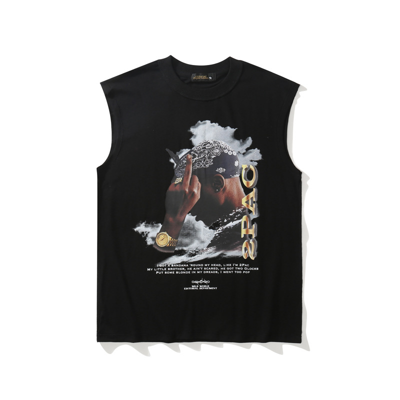 Hip-hop Character Print Hiphop Vest Men's Washed And Worn Vest Sleeveless T-shirt 1623037239497