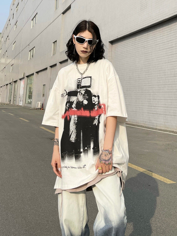 women's loose high street retro short sleeve shirt women's loose high street retro short sleeve shirt