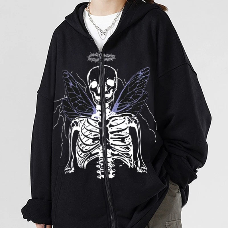 street hip hop angel butterfly print black zip hoodie street hip hop angel butterfly print black zip hoodie