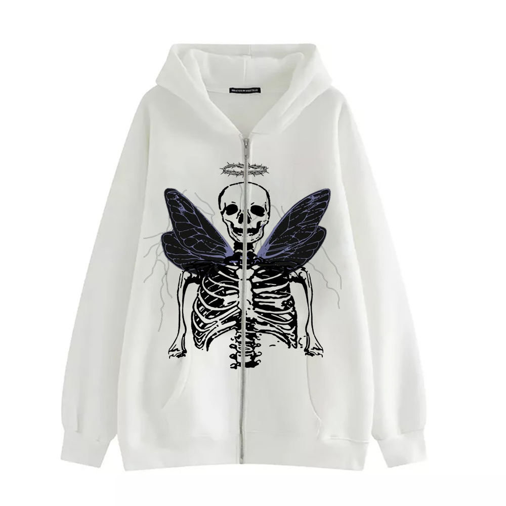 Street Hip Hop Angel Butterfly Print Black Zip Hoodie 4b443a7a A134 4046 91be 3cdcc6800d6a