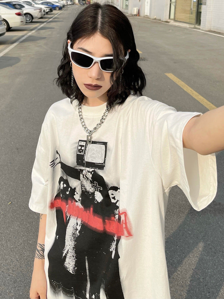 women's loose high street retro short sleeve shirt women's loose high street retro short sleeve shirt