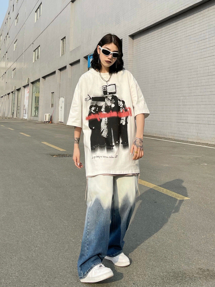 women's loose high street retro short sleeve shirt women's loose high street retro short sleeve shirt