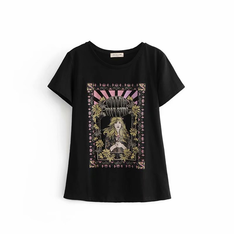 street print loose short sleeve t shirt for women street print loose short sleeve t shirt for women
