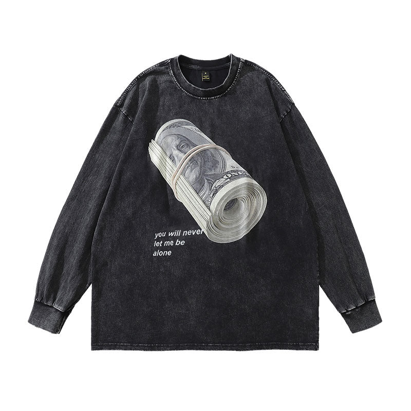 street cartoon printed washed and worn bottoming t shirt street cartoon printed washed and worn bottoming t shirt
