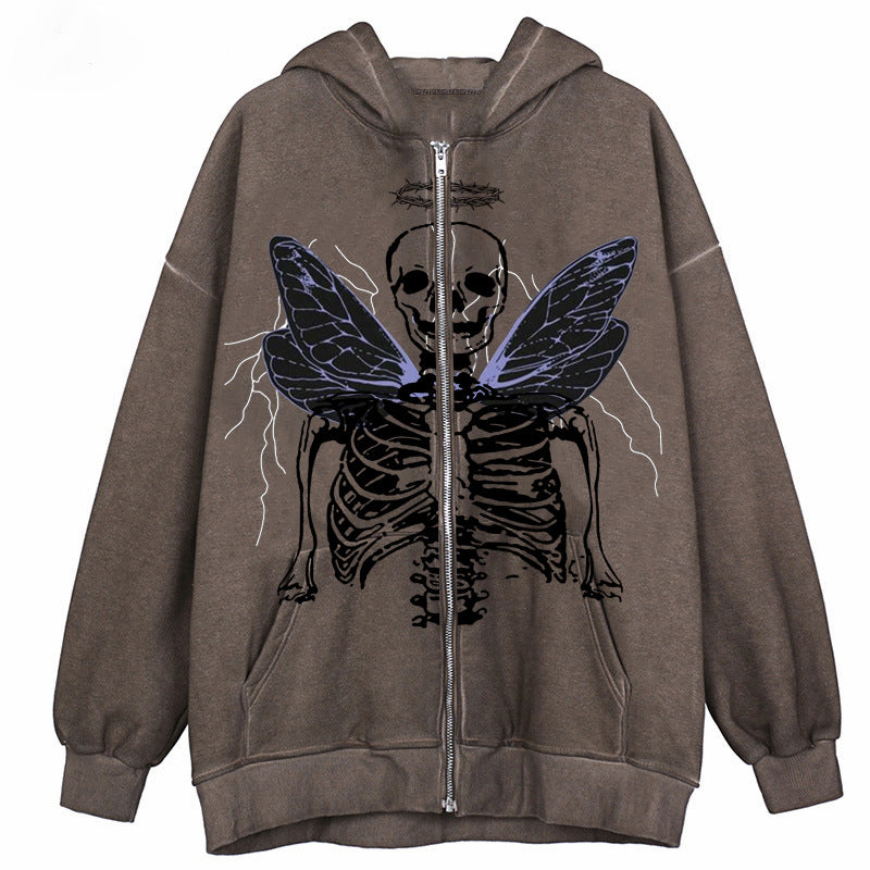 street hip hop angel butterfly print black zip hoodie street hip hop angel butterfly print black zip hoodie