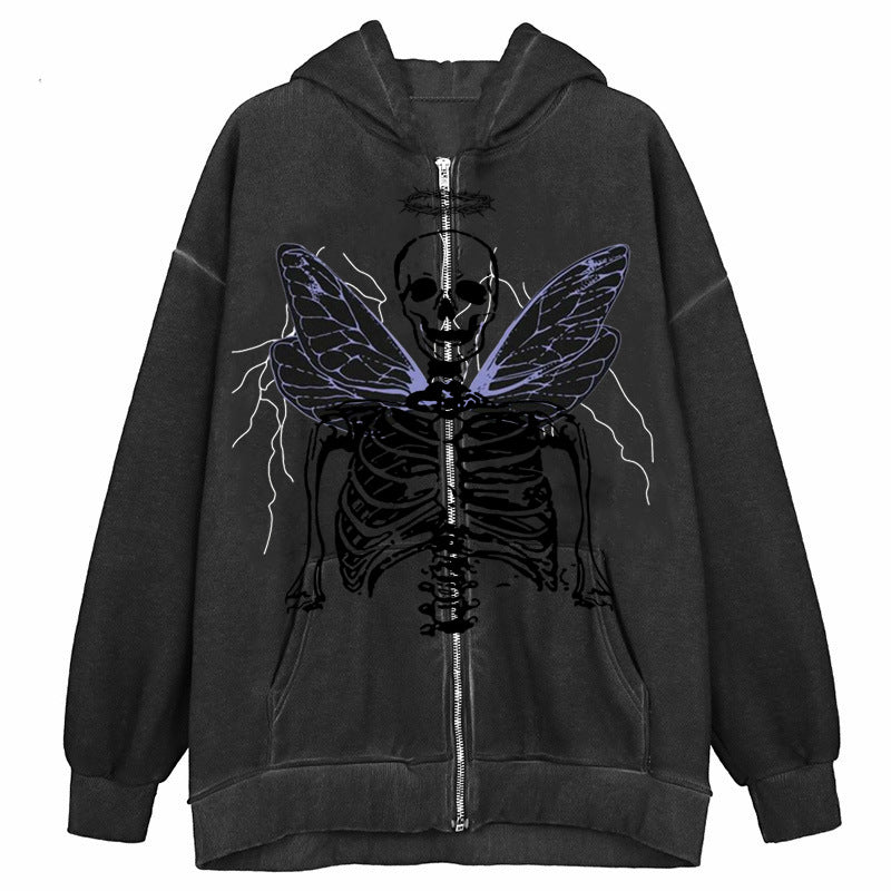 street hip hop angel butterfly print black zip hoodie street hip hop angel butterfly print black zip hoodie