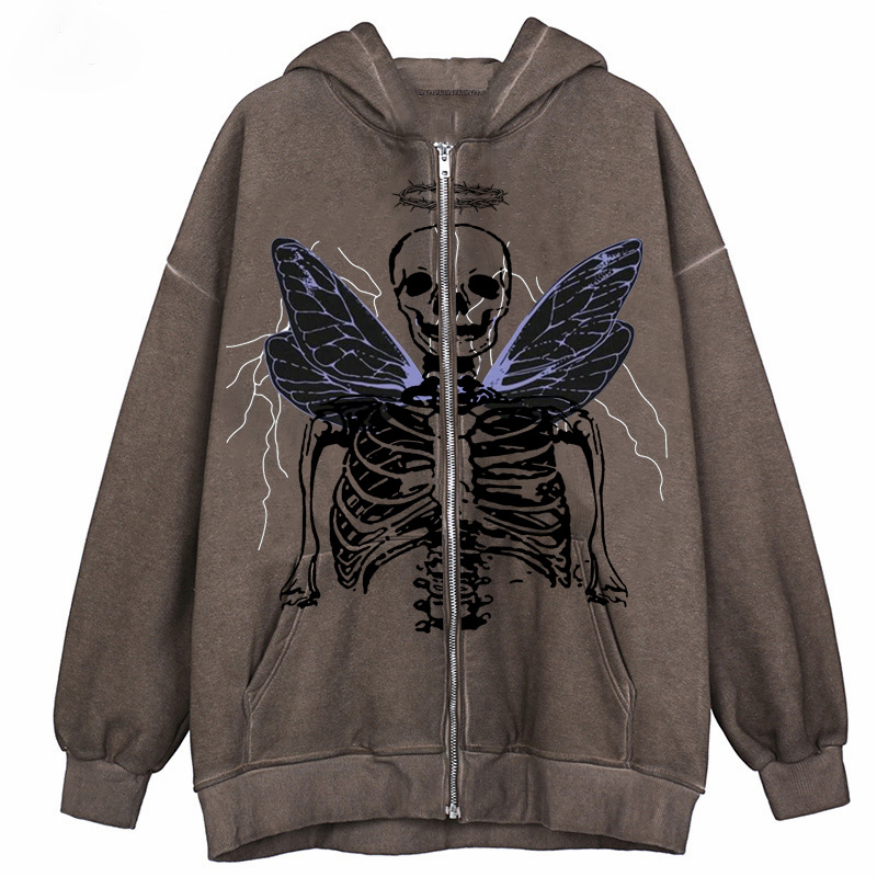 Street Hip Hop Angel Butterfly Print Black Zip Hoodie E2ac8211 D9e4 4366 A2e7 7cffb7d84e1a